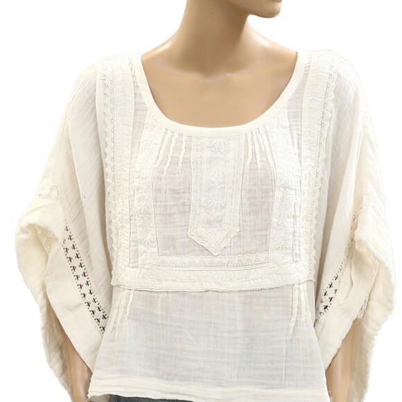 Free People Eden Lace Tee Blouse Top Babydoll Crochet Lace Cotton L NWT 285796 - Picture 7 of 9